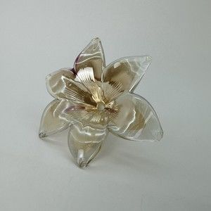 Art Glass Flower Peach Pink Color Curl Stem Iridescent